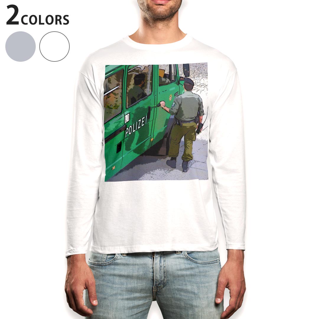 Long-Sleeved - ロング tシャツ メンズ 長袖 ホワイト グレー デザイン XS S M L XL 2XL Tシャツ ティーシャツ T shirt long sleeve 013840 外国　ポリス