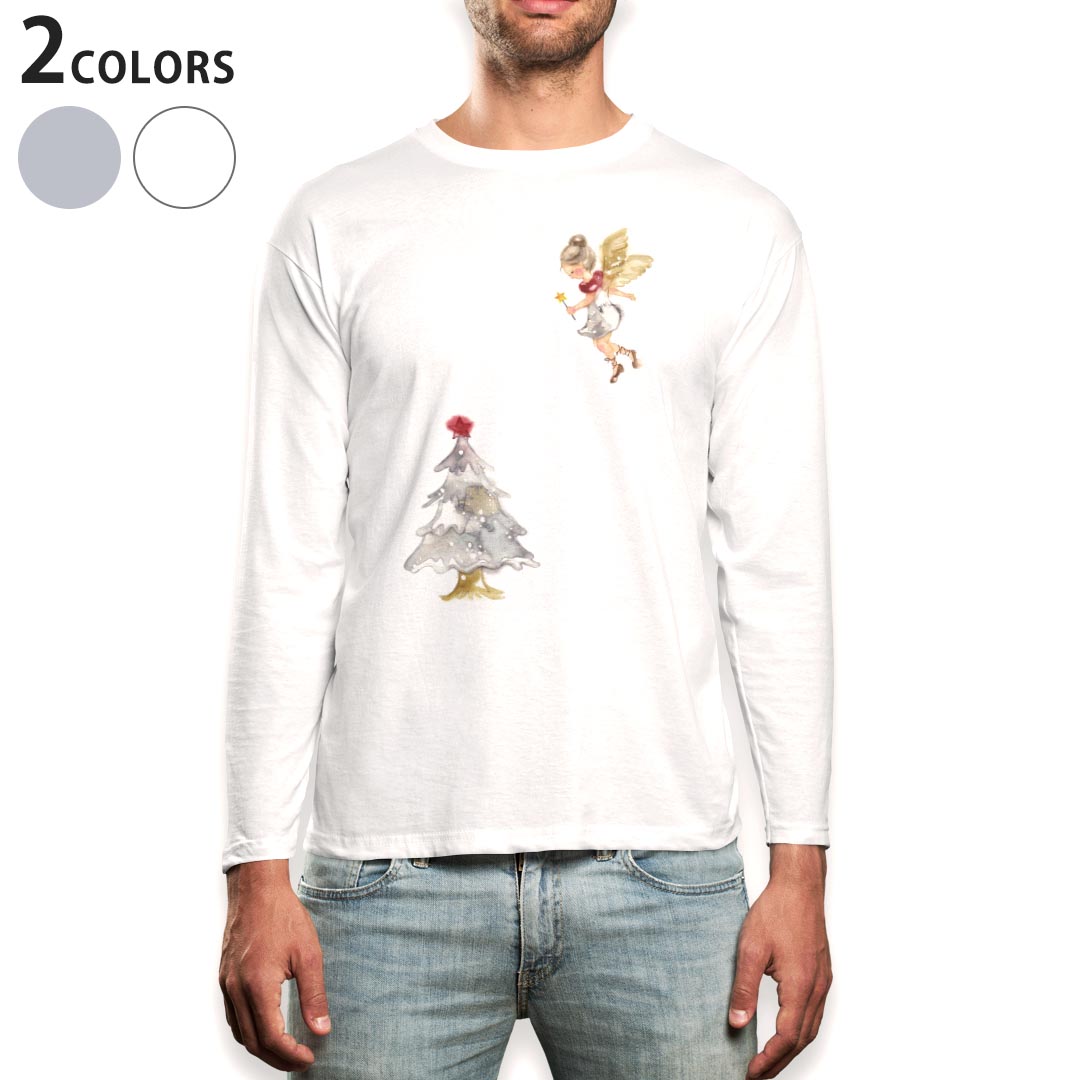 Other - ロング tシャツ メンズ 長袖 ホワイト グレー デザイン XS S M L XL 2XL Tシャツ ティーシャツ T shirt long sleeve 013841 クリスマス　妖精　ツリー