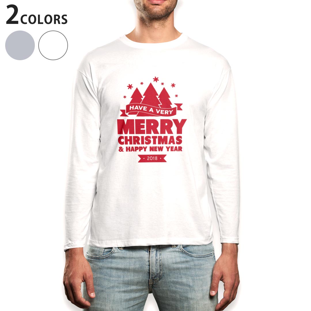 ロング tシャツ メンズ 長袖 ホワイト グレー デザイン XS S M L XL 2XL Tシャツ ティーシャツ T shirt long sleeve 013861 クリスマス　ツリー　英語