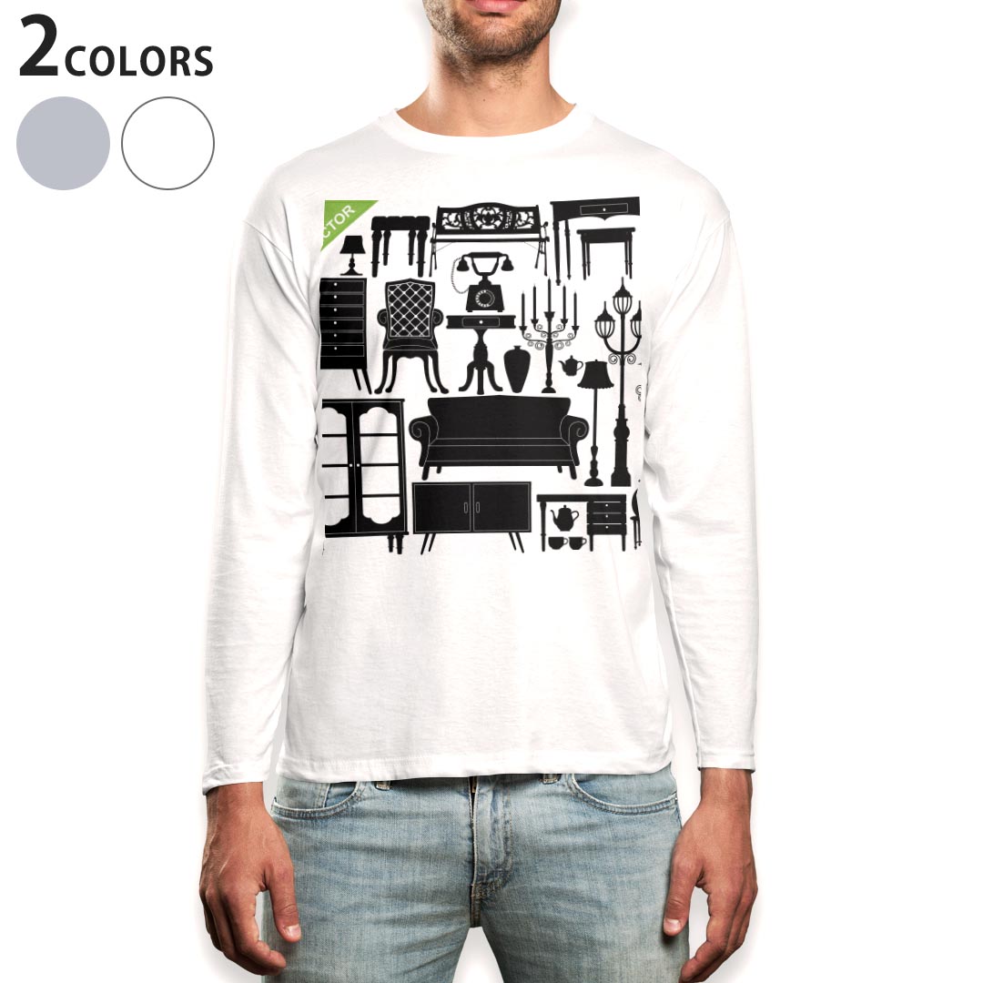 Long-Sleeved - ロング tシャツ メンズ 長袖 ホワイト グレー デザイン XS S M L XL 2XL Tシャツ ティーシャツ T shirt long sleeve 013994 おしゃれ　レトロ