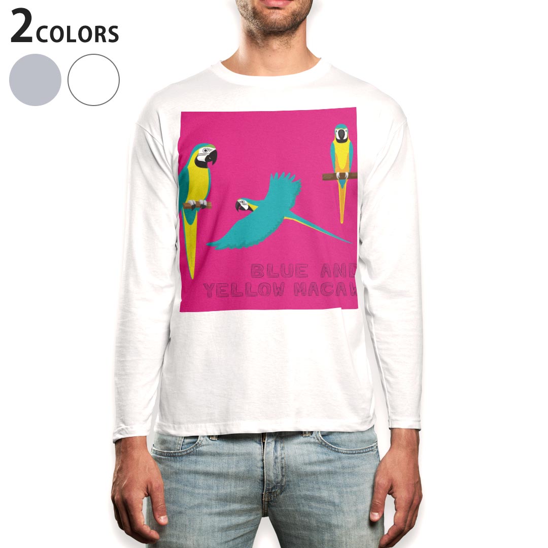 Rakuten - ロング tシャツ メンズ 長袖 ホワイト グレー デザイン XS S M L XL 2XL Tシャツ ティーシャツ T shirt long sleeve 014409 鳥　インコ　動物