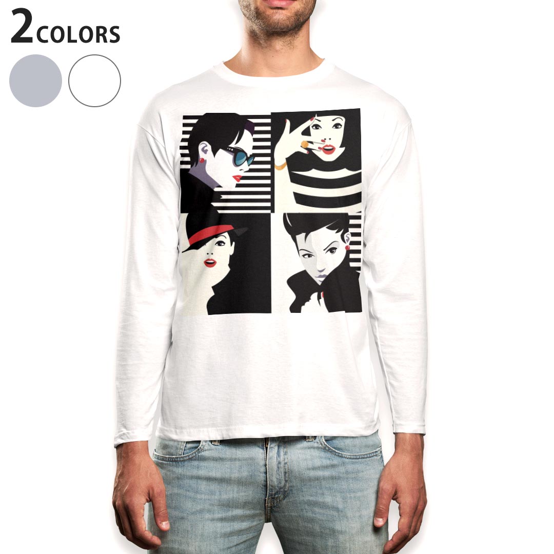 ロング tシャツ メンズ 長袖 ホワイト グレー デザイン XS S M L XL 2XL Tシャツ ティーシャツ T shirt long sleeve 014415 おしゃれ ファッション 人物
