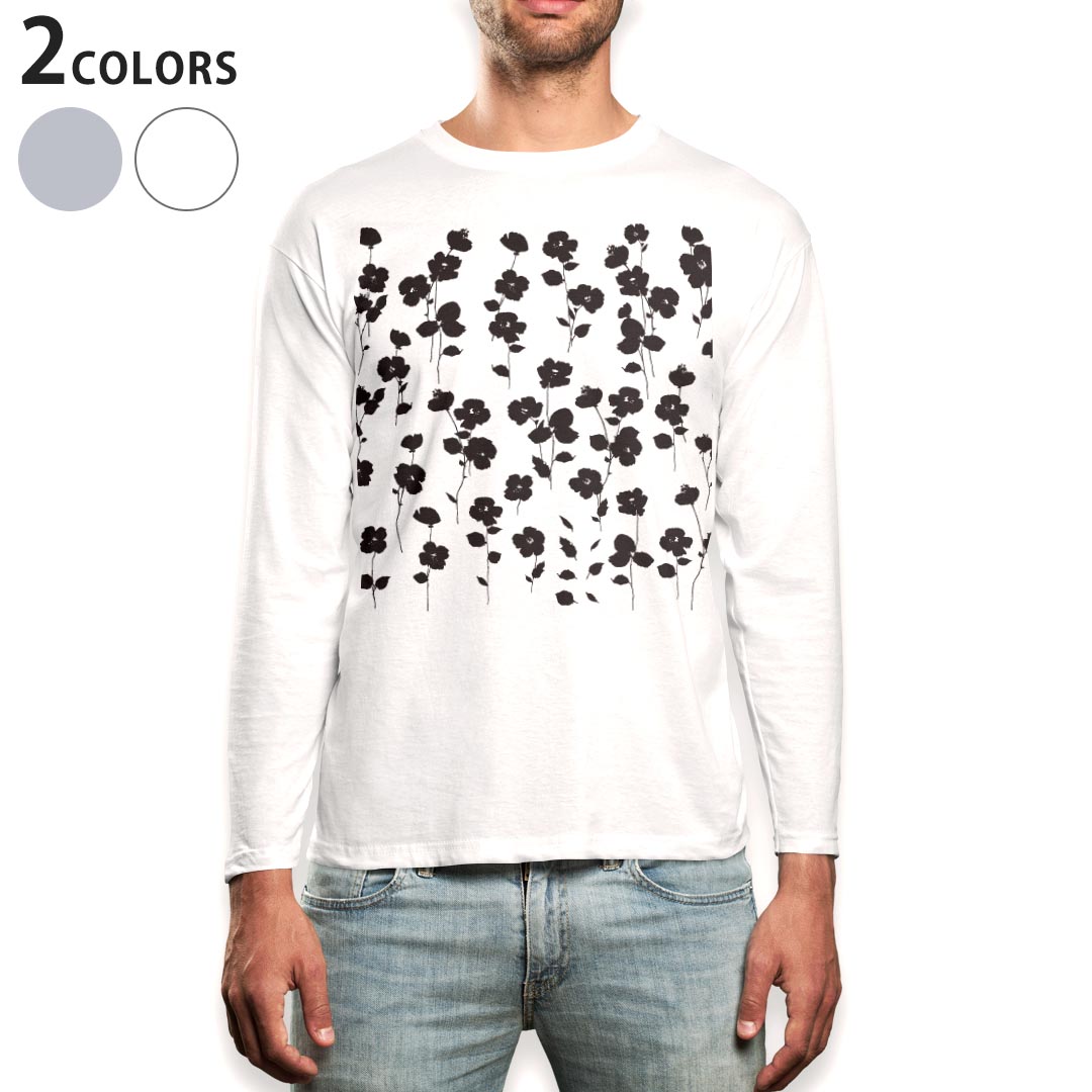ロング tシャツ メンズ 長袖 ホワイト グレー デザイン XS S M L XL 2XL Tシャツ ティーシャツ T shirt long sleeve 014436 小花柄 黒 花