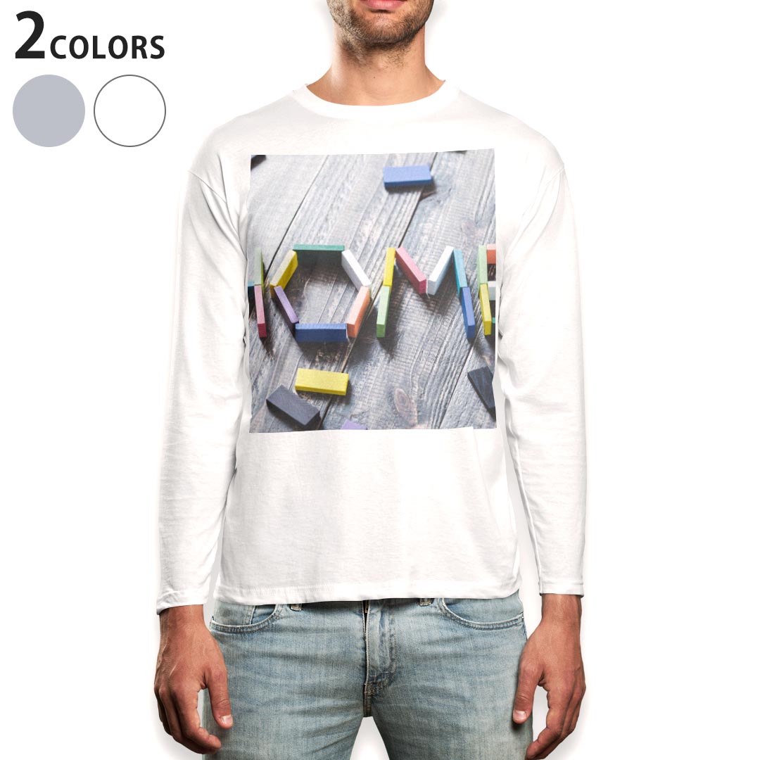 Other - ロング tシャツ メンズ 長袖 ホワイト グレー デザイン XS S M L XL 2XL Tシャツ ティーシャツ T shirt long sleeve 014676 英語　ブロック　文字
