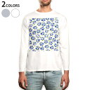 ロング tシャツ メンズ 長袖 ホワイト グレー デザイン XS S M L XL 2XL Tシャツ ティーシャツ T shirt long sleeve 014730 小花柄 フラワー 青(4)