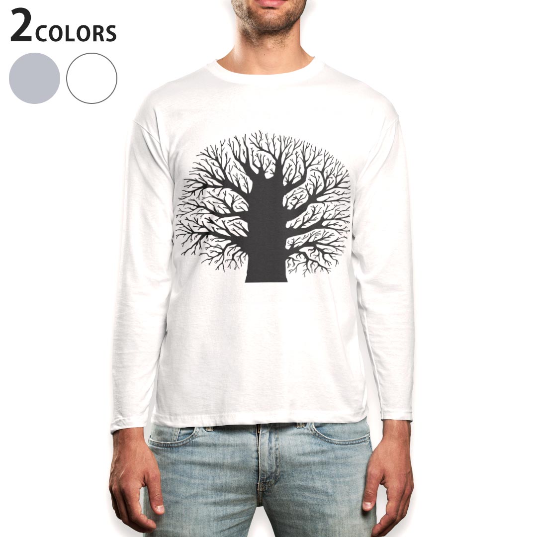 Other - ロング tシャツ メンズ 長袖 ホワイト グレー デザイン XS S M L XL 2XL Tシャツ ティーシャツ T shirt long sleeve 015633 木　樹木　自然　植物　モノクロ