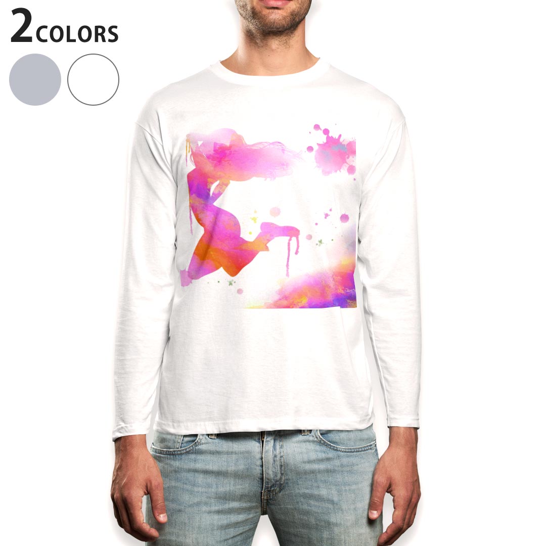 V-Neck - ロング tシャツ メンズ 長袖 ホワイト グレー デザイン XS S M L XL 2XL Tシャツ ティーシャツ T shirt long sleeve 015663 女の人　妖精　カラフル