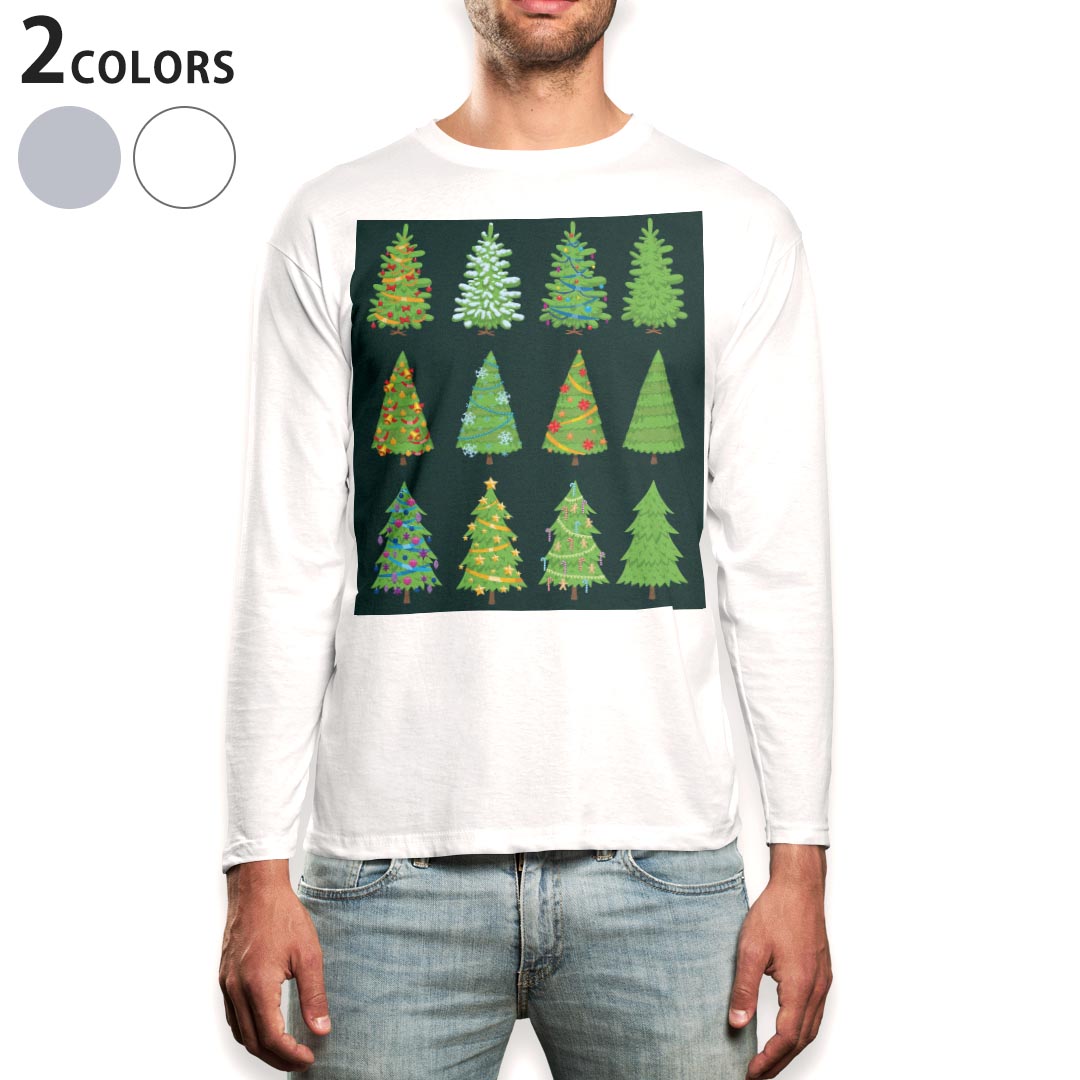 ロング tシャツ メンズ 長袖 ホワイト グレー デザイン XS S M L XL 2XL Tシャツ ティーシャツ T shirt long sleeve 015704 木 樹木 自然