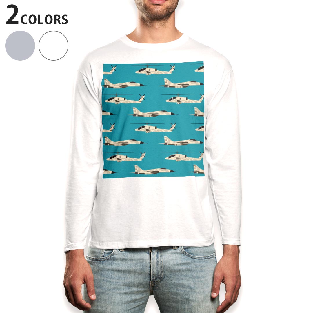Other - ロング tシャツ メンズ 長袖 ホワイト グレー デザイン XS S M L XL 2XL Tシャツ ティーシャツ T shirt long sleeve 015707 飛行機　ヘリコプター