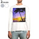ロング tシャツ メンズ 長袖 ホワイト グレー デザイン XS S M L XL 2XL Tシャツ ティーシャツ T shirt long sleeve 015718 風景 ヤシの木 写真(4)