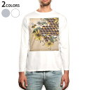 ロング tシャツ メンズ 長袖 ホワイト グレー デザイン XS S M L XL 2XL Tシャツ ティーシャツ T shirt long sleeve 015760 花 ひまわり 蜂 昆虫 植物
