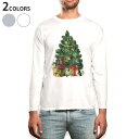 ロング tシャツ メンズ 長袖 ホワイト グレー デザイン XS S M L XL 2XL Tシャツ ティーシャツ T shirt long sleeve 015843 クリスマスツリー プレゼント 冬