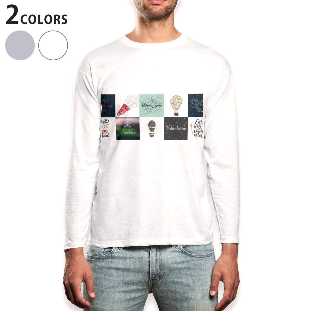 ロング tシャツ メンズ 長袖 ホワイト グレー デザイン XS S M L XL 2XL Tシャツ ティーシャツ T shirt long sleeve 015959 文字　英字　おしゃれ