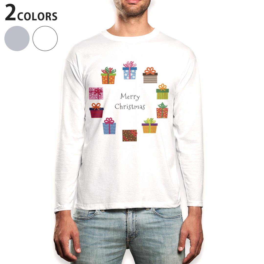 ロング tシャツ メンズ 長袖 ホワイト グレー デザイン XS S M L XL 2XL Tシャツ ティーシャツ T shirt long sleeve 015998 クリスマス　プレゼント　xmas