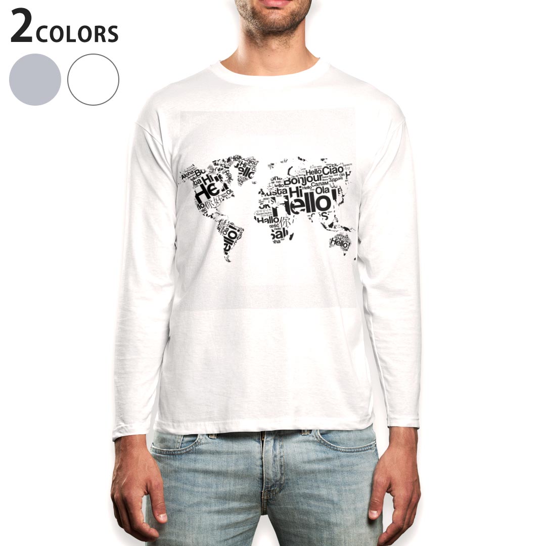 乐天商城 - ロング tシャツ メンズ 長袖 ホワイト グレー デザイン XS S M L XL 2XL Tシャツ ティーシャツ T shirt long sleeve 016157 地図　世界地図　外国