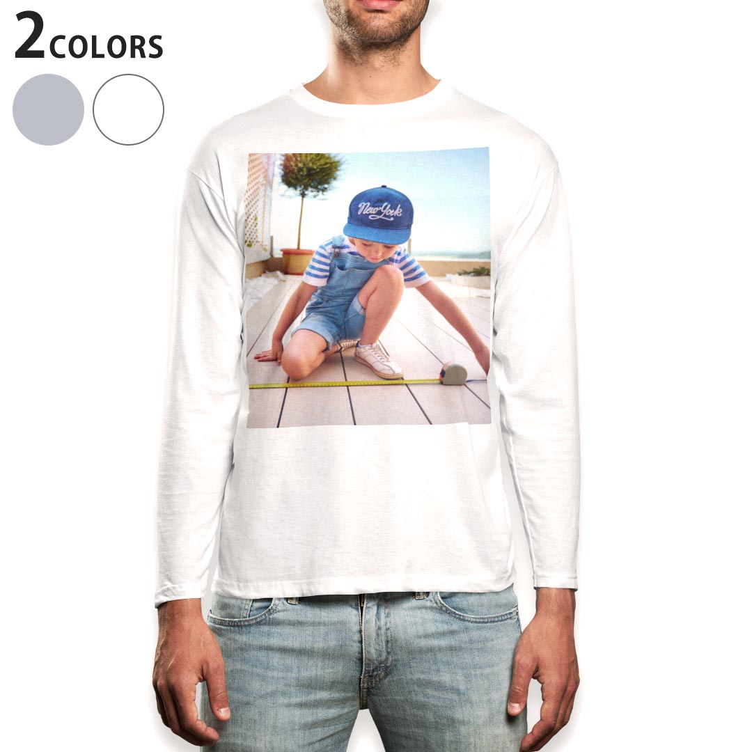 Crew Neck - ロング tシャツ メンズ 長袖 ホワイト グレー デザイン XS S M L XL 2XL Tシャツ ティーシャツ T shirt long sleeve 016175 子ども