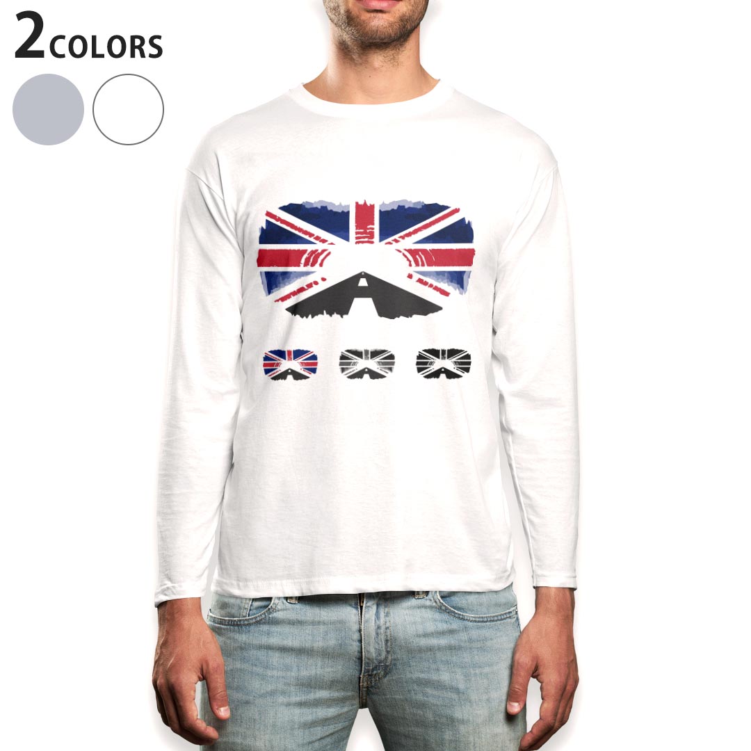 ロング tシャツ メンズ 長袖 ホワイト グレー デザイン XS S M L XL 2XL Tシャツ ティーシャツ T shirt long sleeve 016383 イギリス 国旗
