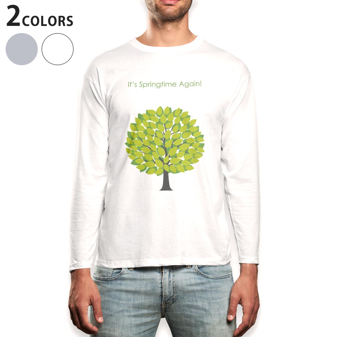 乐天商城 - ロング tシャツ メンズ 長袖 ホワイト グレー デザイン XS S M L XL 2XL Tシャツ ティーシャツ T shirt long sleeve 016498 木　緑　自然　植物　樹木
