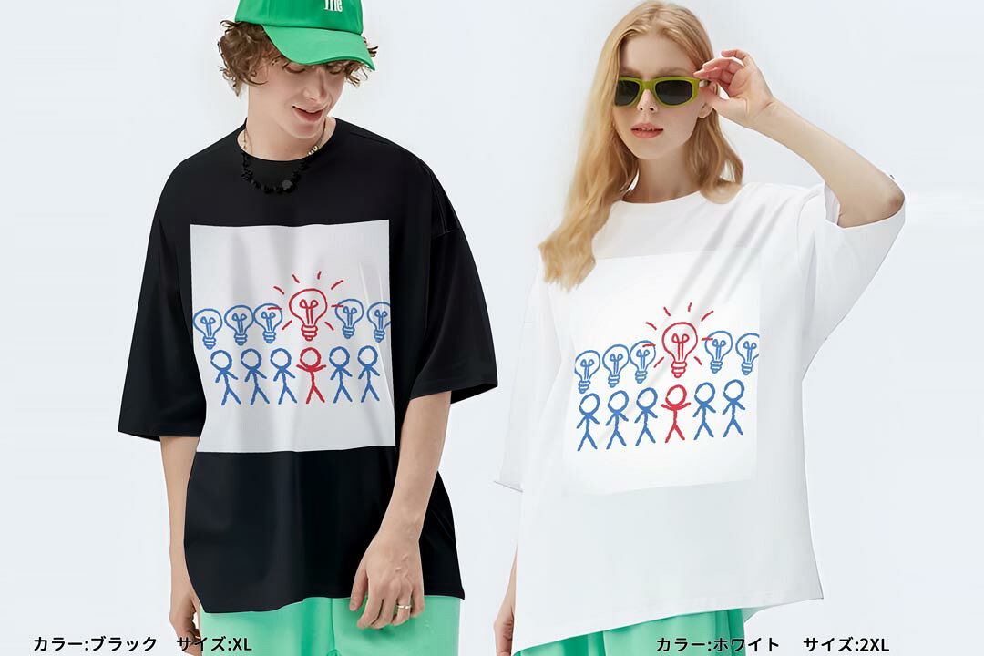 kabeコレのオーバーサイズ Tシャツ メンズ 半袖 ビッグシルエット 大きめ 抜け感 ホワイト グレー デザイン S M L XL 2XL tシャツ ティーシャツ T shirt イラスト　キャラクター　カラフル　003453｜アングル3