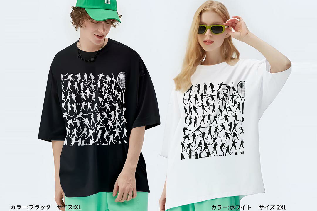オーバーサイズ Tシャツ メンズ 半袖 ビッグシルエット 大きめ 抜け感 ホワイト グレー デザイン S M L XL 2XL tシャツ ティーシャツ T shirt テニス　イラスト　004831 — vista 3