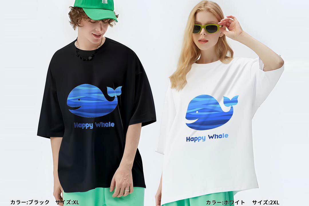 オーバーサイズ Tシャツ メンズ 半袖 ビッグシルエット 大きめ 抜け感 ホワイト グレー デザイン S M L XL 2XL tシャツ ティーシャツ T shirt 海　くじら　青　010957 kabekore-11502011 kabeコレ サンプル画像3