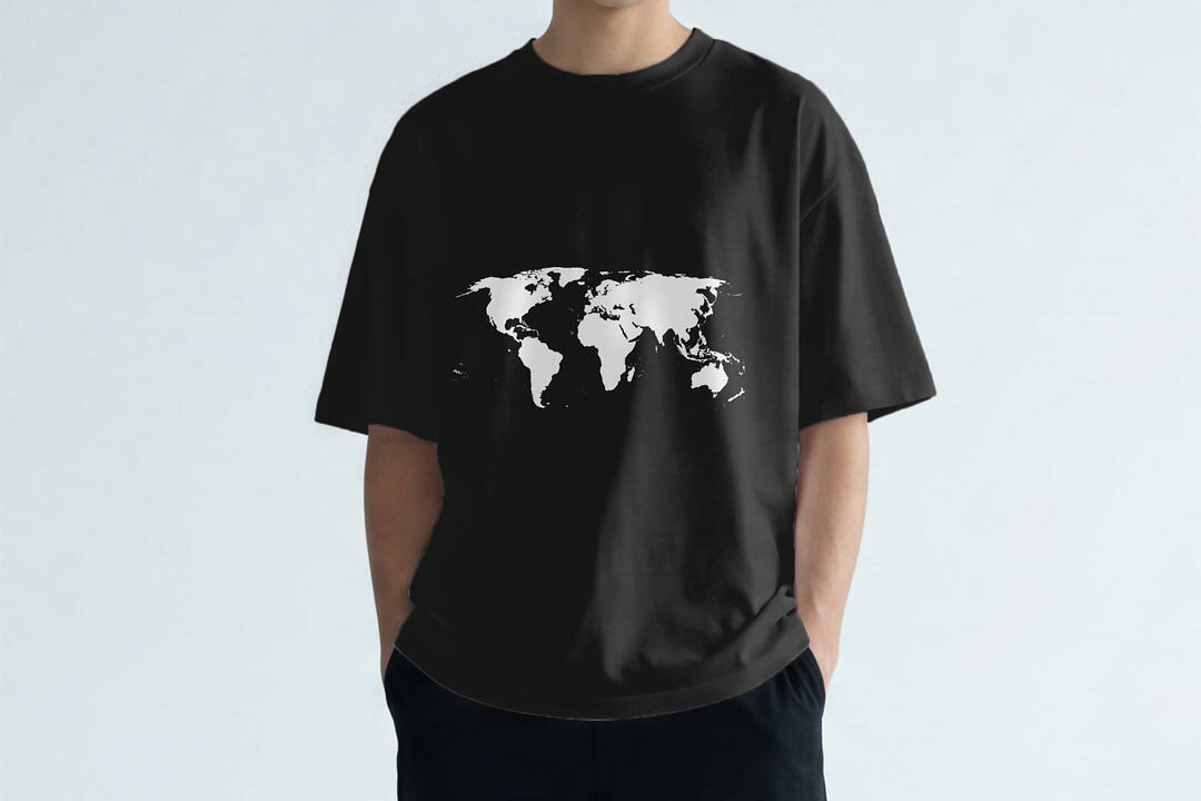 オーバーサイズ Tシャツ メンズ 半袖 ビッグシルエット 大きめ 抜け感 ホワイト グレー デザイン S M L XL 2XL tシャツ ティーシャツ T shirt 世界地図　黒　map　015960 — vista 2