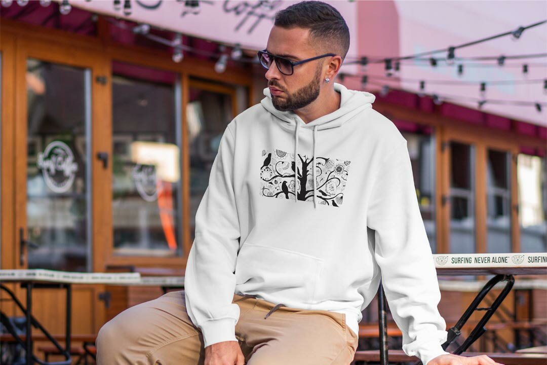 選べる14カラーパーカー メンズ レディース ユニセックス 長袖 ホワイト グレー ブラック デザイン S M L XL 2XL sweatshirt　trainer　白　黒　灰色　裏起毛　スウェット 009672 　鳥　モノクロ