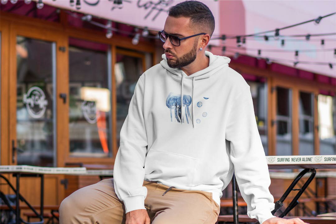 選べる14カラーパーカー メンズ レディース ユニセックス 長袖 ホワイト グレー ブラック デザイン S M L XL 2XL sweatshirt　trainer　白　黒　灰色　裏起毛　スウェット 010927 海　くらげ　青