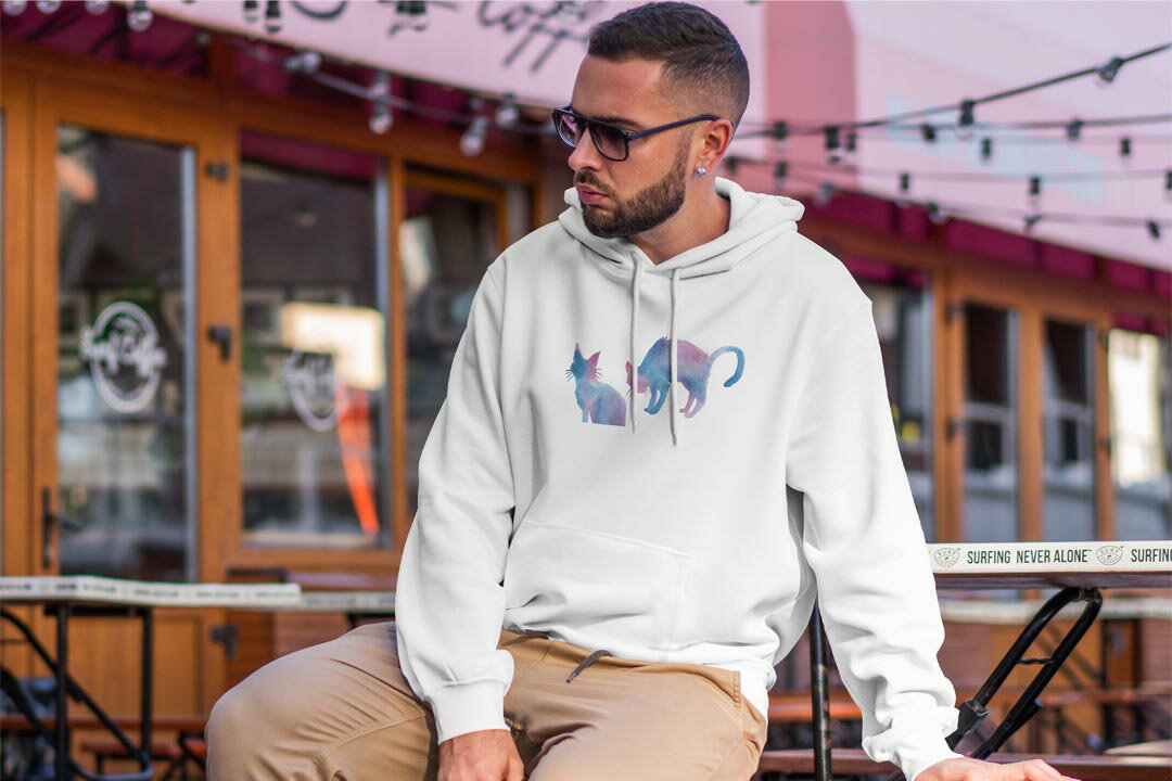 選べる14カラーパーカー メンズ レディース ユニセックス 長袖 ホワイト グレー ブラック デザイン S M L XL 2XL sweatshirt　trainer　白　黒　灰色　裏起毛　スウェット 013829 猫　水彩　動物