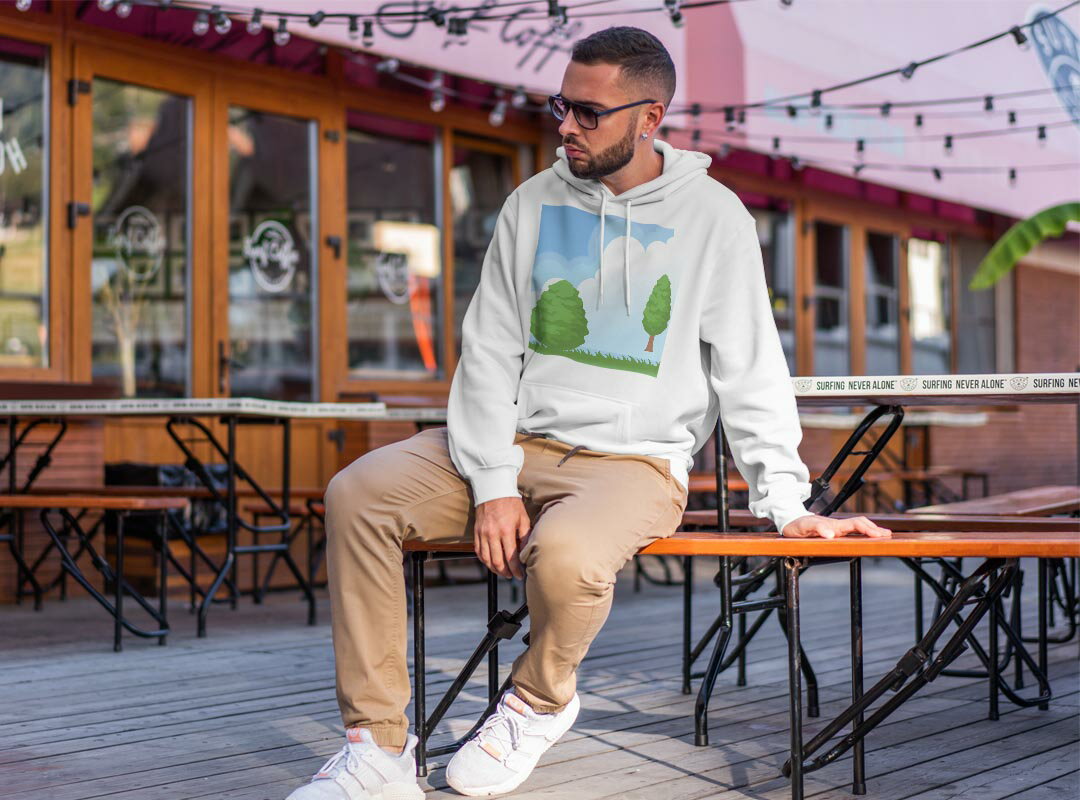 パーカー 男女 メンズ レディース 長袖 ホワイト グレー ブラック デザイン 150 S M L XL 2XL parker hooded sweatshirt フーディ 白　黒　灰色 001433 木　雲　青空