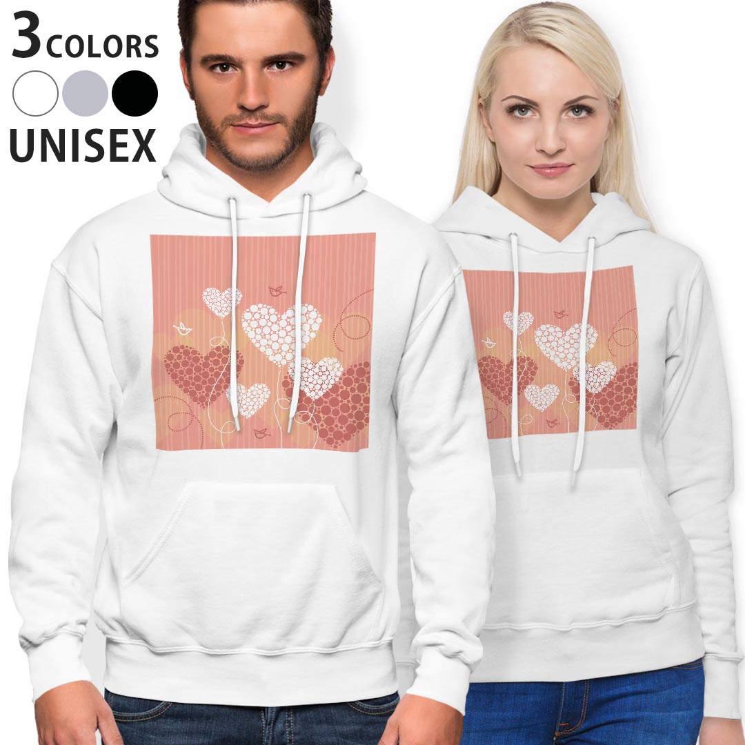 パーカー 男女 メンズ レディース 長袖 ホワイト グレー ブラック デザイン 150 S M L XL 2XL parker hooded sweatshirt フーディ 白　黒　灰色 004718 ハート　オレンジ　鳥