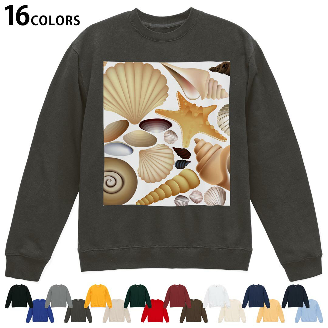 選べる16カラートレーナー メンズ レディース ユニセックス 長袖 デザイン S M L XL 2XL sweatshirt trainer スウェット 001357 貝