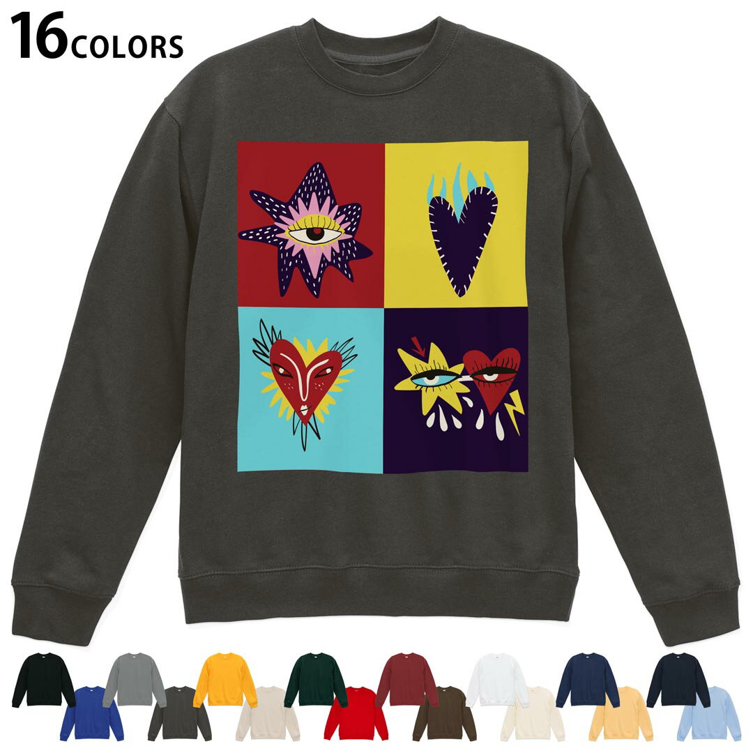 選べる16カラートレーナー メンズ レディース ユニセックス 長袖 デザイン S M L XL 2XL sweatshirt　trainer スウェット 036006 アート ハート 星