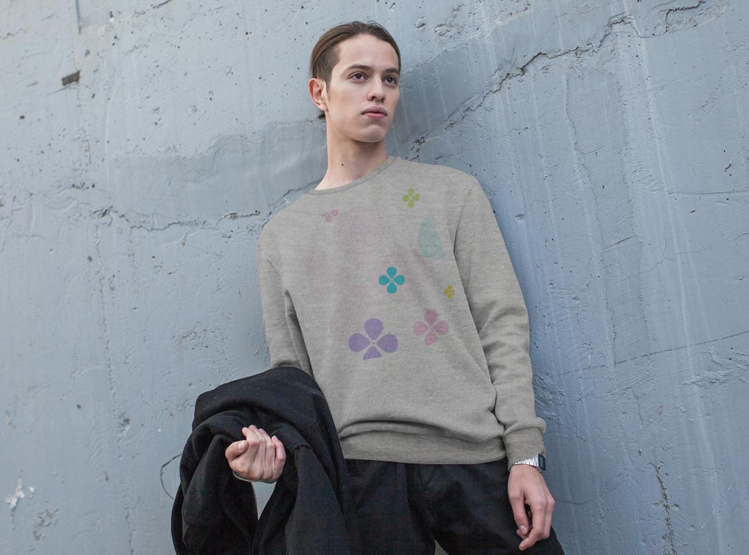 トレーナー メンズ 長袖 ホワイト グレー ブラック デザイン S M L XL 2XL sweatshirt　trainer　白　黒　灰色　スウェット 004364 花　カラフル