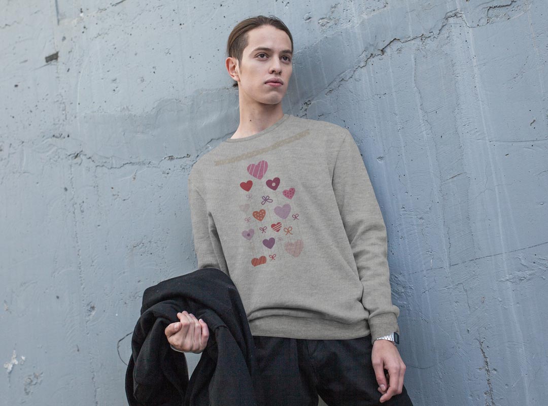 トレーナー メンズ 長袖 ホワイト グレー ブラック デザイン XS S M L XL 2XL sweatshirt　trainer　白　黒　灰色　スウェット 005245 ハート　風船　水玉