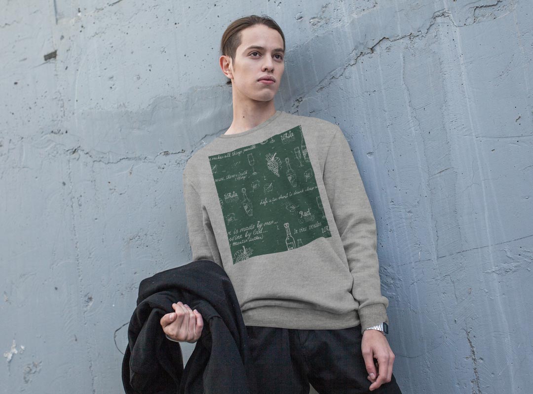 トレーナー メンズ 長袖 ホワイト グレー ブラック デザイン XS S M L XL 2XL sweatshirt　trainer　白　黒　灰色　スウェット 006296 ワイン　ぶどう　イラスト