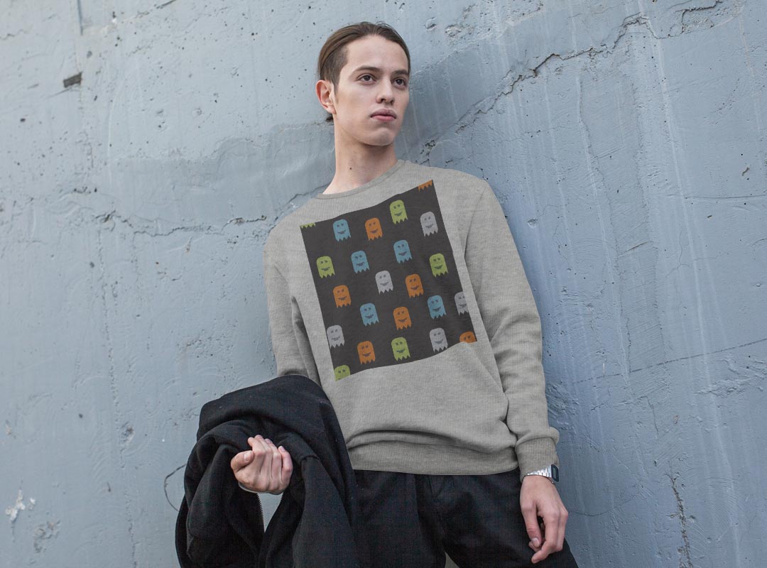 トレーナー メンズ 長袖 ホワイト グレー ブラック デザイン S M L XL 2XL sweatshirt　trainer　白　黒　灰色　スウェット 006448 おばけ　カラフル