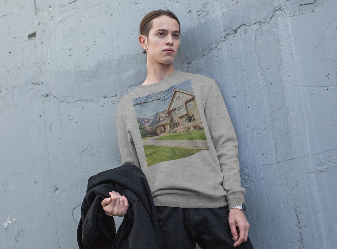 トレーナー メンズ 長袖 ホワイト グレー ブラック デザイン XS S M L XL 2XL sweatshirt　trainer　白　黒　灰色　スウェット 006782 写真　家　空