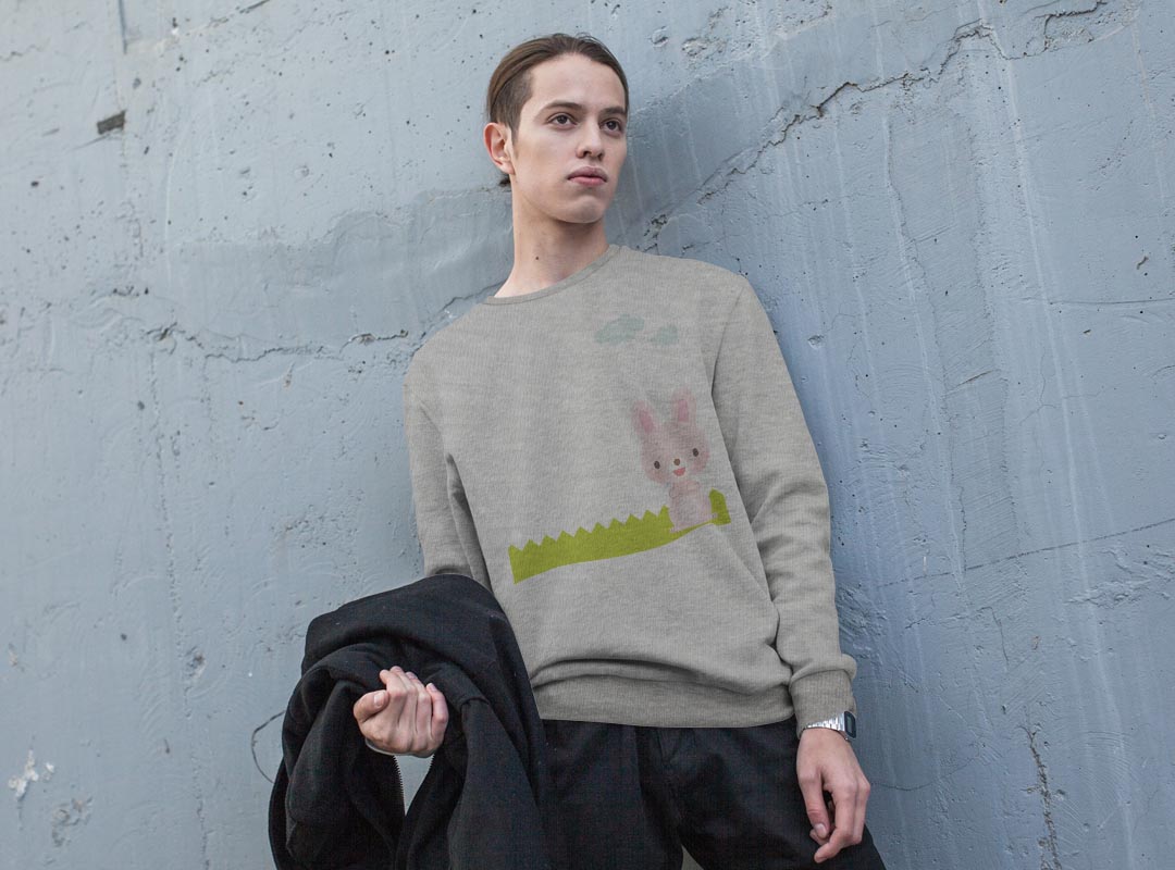 トレーナー メンズ 長袖 ホワイト グレー ブラック デザイン S M L XL 2XL sweatshirt　trainer　白　黒　灰色　スウェット 007167 うさぎ　キャラクター