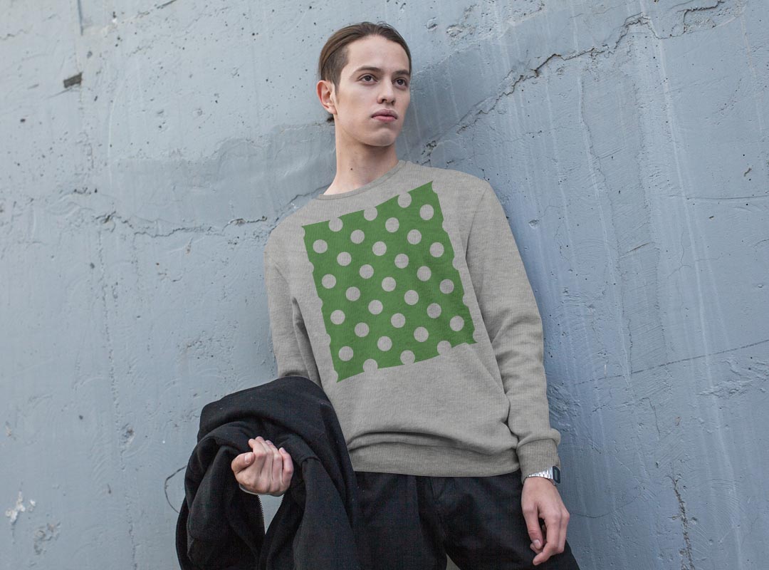 トレーナー メンズ 長袖 ホワイト グレー ブラック デザイン XS S M L XL 2XL sweatshirt　trainer　白　黒　灰色　スウェット 009087 シンプル　水玉　ドット　緑