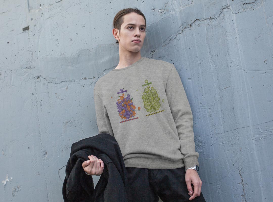 トレーナー メンズ 長袖 ホワイト グレー ブラック デザイン XS S M L XL 2XL sweatshirt　trainer　白　黒　灰色　スウェット 009176 カラフル　果物　オレンジ　緑