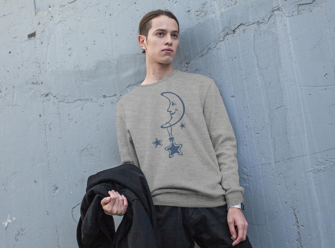 トレーナー メンズ 長袖 ホワイト グレー ブラック デザイン S M L XL 2XL sweatshirt　trainer　白　黒　灰色　スウェット 009231 キャラクター　星　月