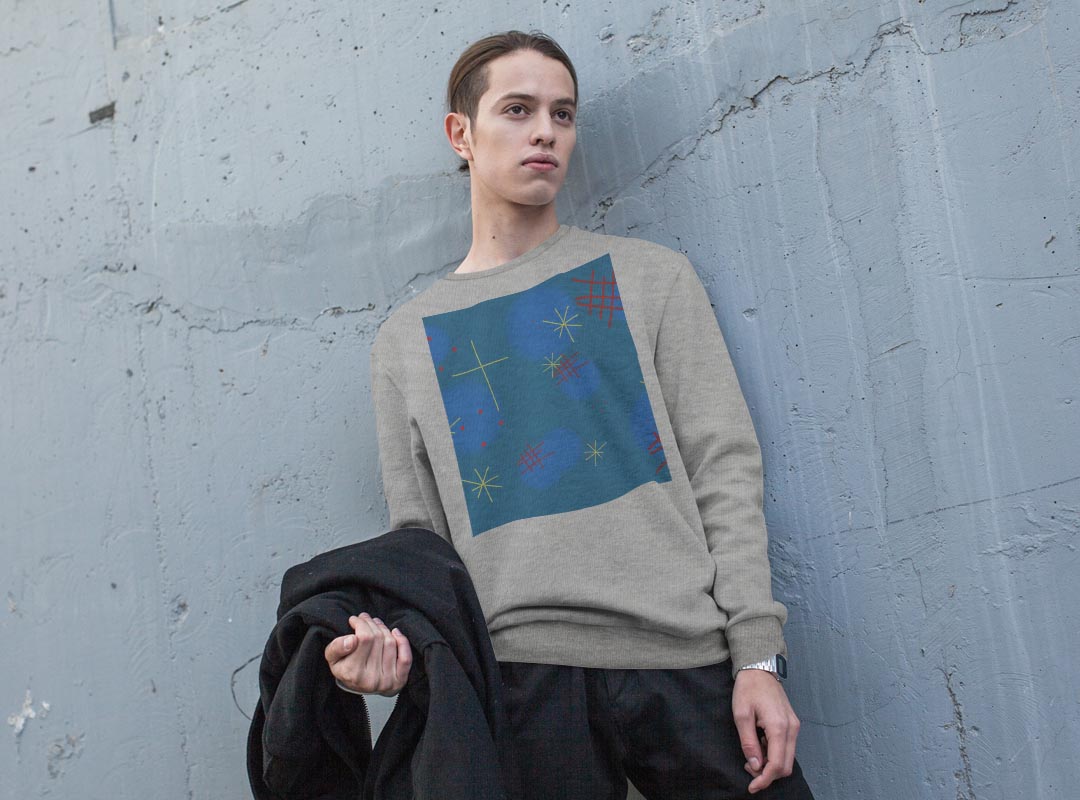 トレーナー メンズ 長袖 ホワイト グレー ブラック デザイン S M L XL 2XL sweatshirt　trainer　白　黒　灰色　スウェット 012633 キラキラ　イラスト　青