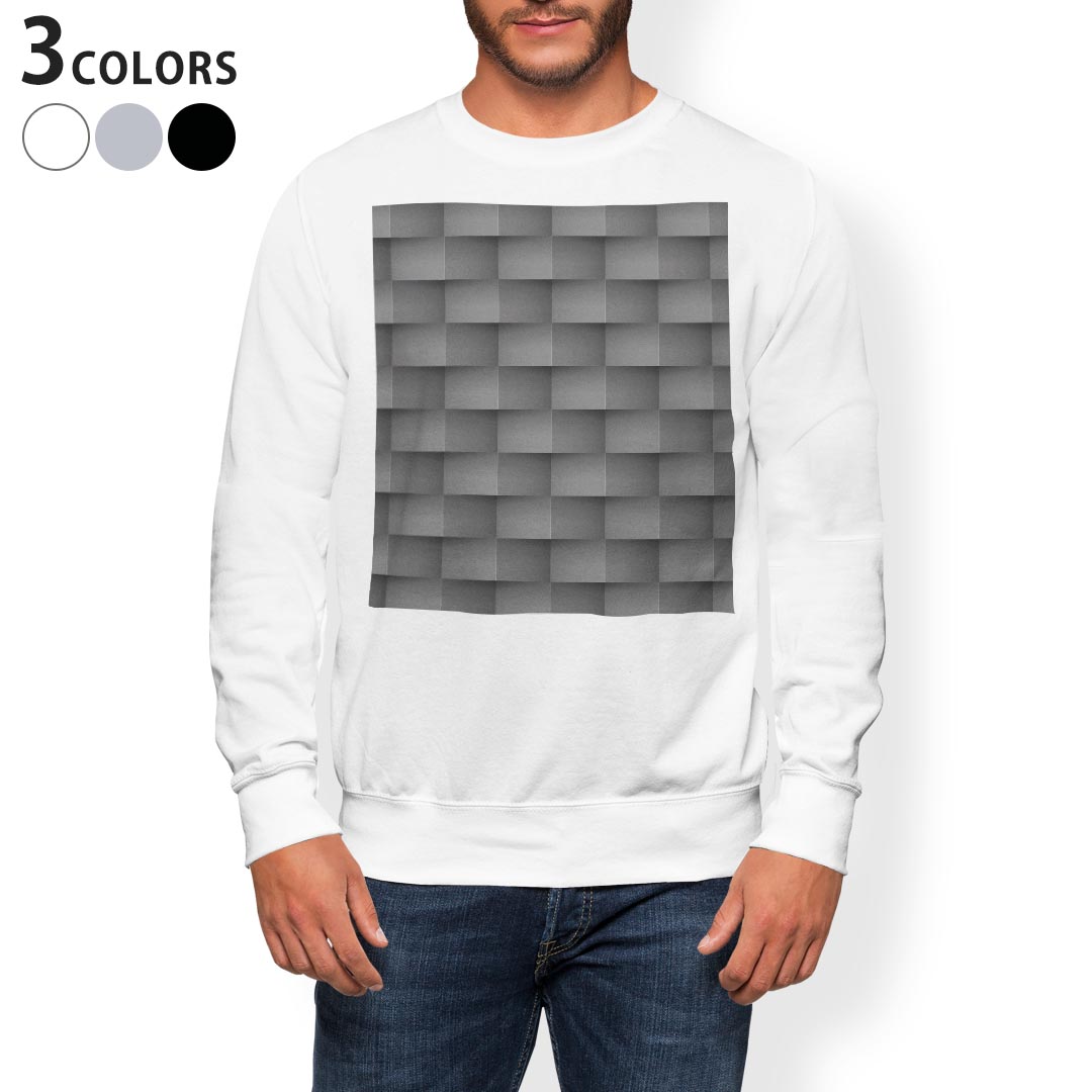 トレーナー メンズ 長袖 ホワイト グレー ブラック デザイン XS S M L XL 2XL sweatshirt trainer 白 黒 灰色 スウェット 000440 市松模様 チェック 黒