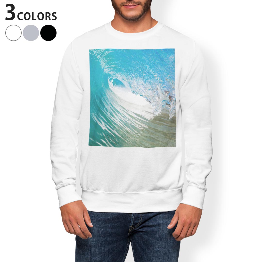 トレーナー メンズ 長袖 ホワイト グレー ブラック デザイン S M L XL 2XL sweatshirt trainer 白 黒 灰色 スウェット 001163 波 サーフィン