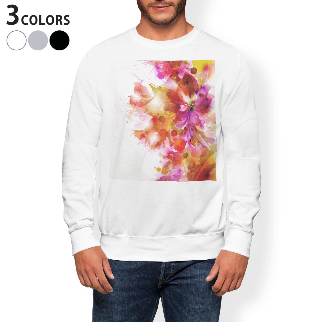 トレーナー メンズ 長袖 ホワイト グレー ブラック デザイン S M L XL 2XL sweatshirt　trainer　白　黒　灰色　スウェット 001203 花　カラフル
