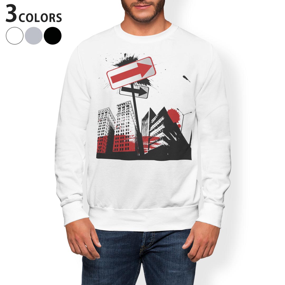 トレーナー メンズ 長袖 ホワイト グレー ブラック デザイン S M L XL 2XL sweatshirt trainer 白 黒 灰色 スウェット 001645 街 看板
