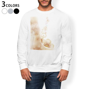 トレーナー メンズ 長袖 ホワイト グレー ブラック デザイン XS S M L XL 2XL sweatshirt trainer 白 黒 灰色 裏起毛 スウェット 001979 花 フラワー オレンジ