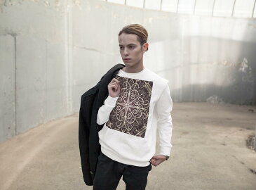 トレーナー メンズ 長袖 ホワイト グレー ブラック デザイン XS S M L XL 2XL sweatshirt　trainer　白　黒　灰色　裏起毛　スウェット 000400 ペイズリー　ダマスク　花