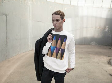 トレーナー メンズ 長袖 ホワイト グレー ブラック デザイン XS S M L XL 2XL sweatshirt　trainer　白　黒　灰色　裏起毛　スウェット 001080 色鉛筆　カラフル